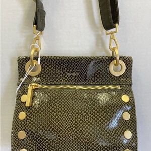 Hammitt Olive Snake skin Shoulder Bag with Gold Accents